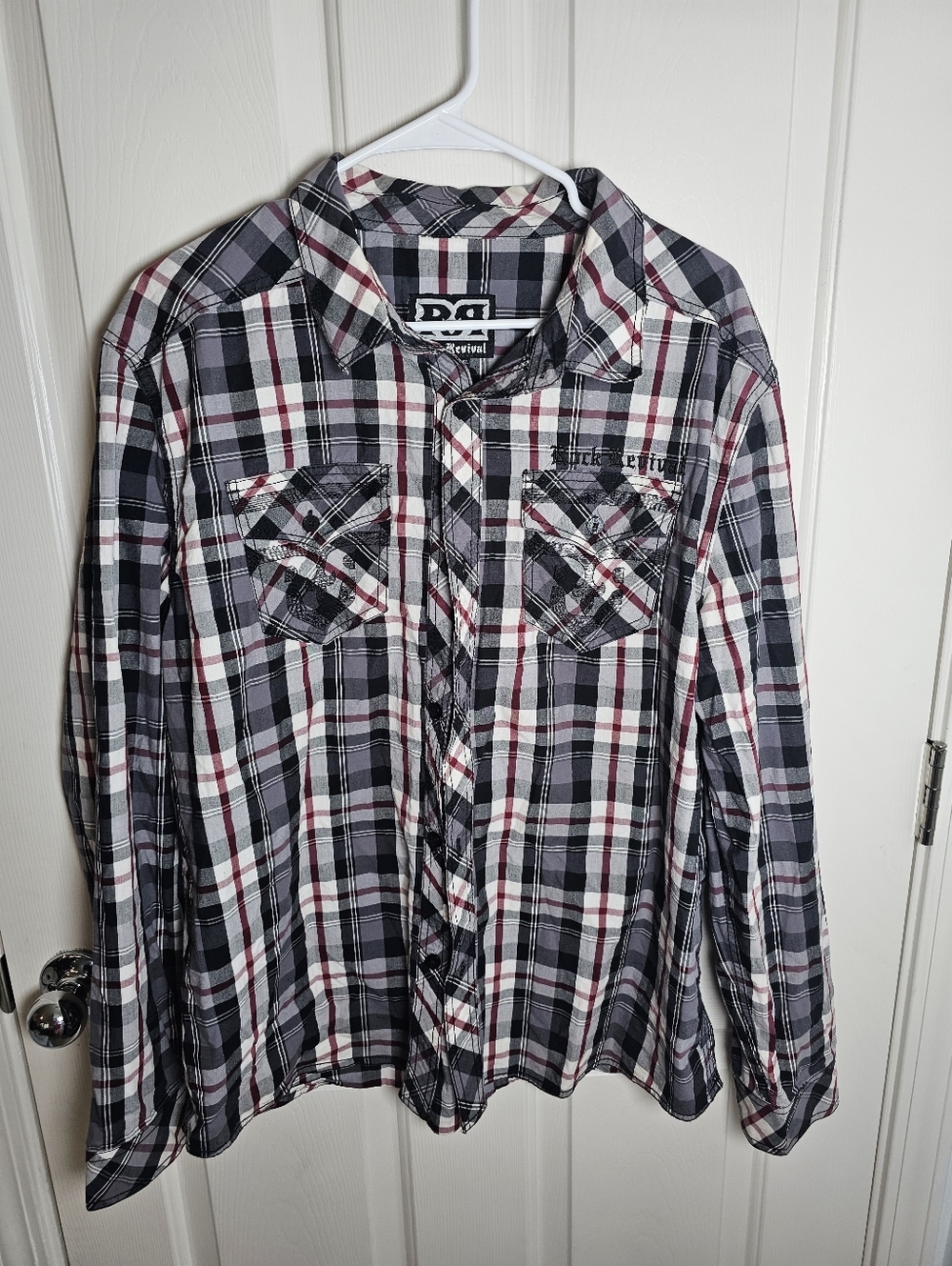 Rock Revival Shirt Mens XL Plaid Long Sleeve Button Front Embroidered Casual
